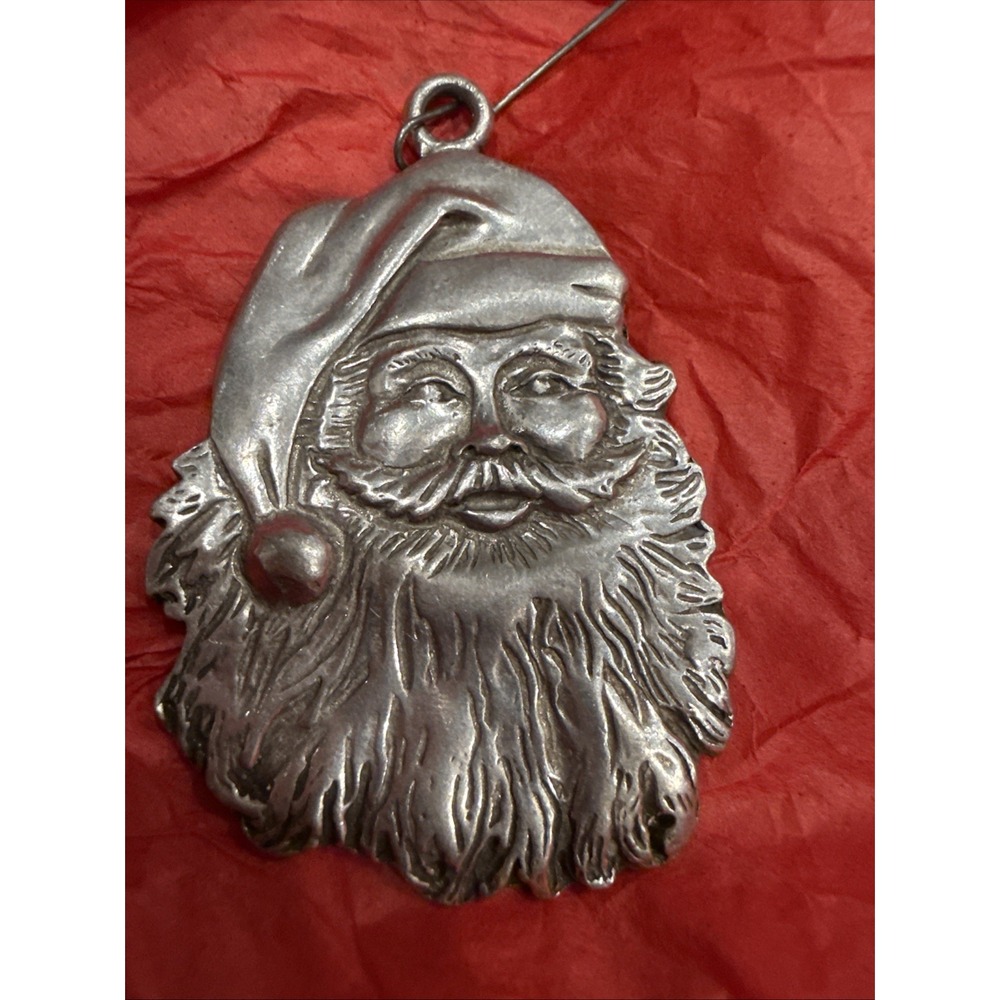 Vtg Seagull Pewter Canada Santa Claus Face Christmas Tree Ornament Signed Mark